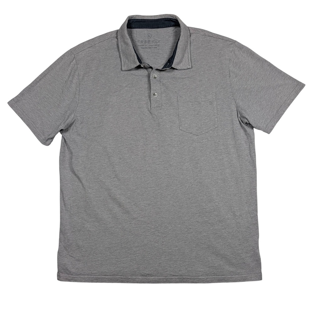 Free Fly Polo Shirt Mens Large Gray Bamboo Blend Short Sleeve Pocket Heather